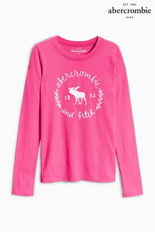 Pink Abercrombie & Fitch Logo Long Sleeve Tee